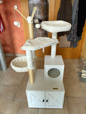 FEANDREA Kratzbaum mit Höhle & Hängematte, Stoff/Sisal, Weiß/Beige