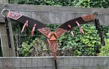 Floral Tooled Top Grain Leather Western Breast Collar Rough Out Breast Straps