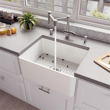 Pemberly Row 24" White Thin Wall Single Bowl Apron Fireclay Kitchen Farm Sink