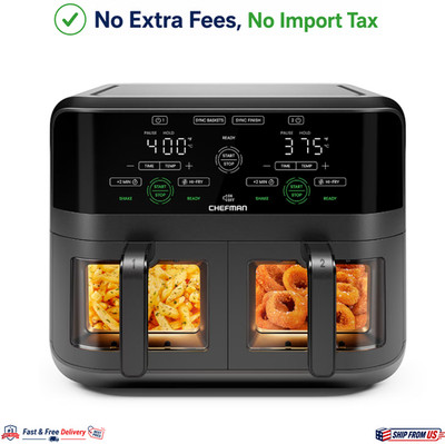 CHEFMAN 6 Qt Dual Basket Air Fryer Sync Finish Easy View Digital Black