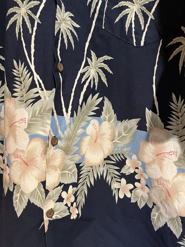Camisa De Colección Steve & Barrys Para Hombres XXL Azul Hawaiano Floral Abotonada Aloha Foto 3 de 4