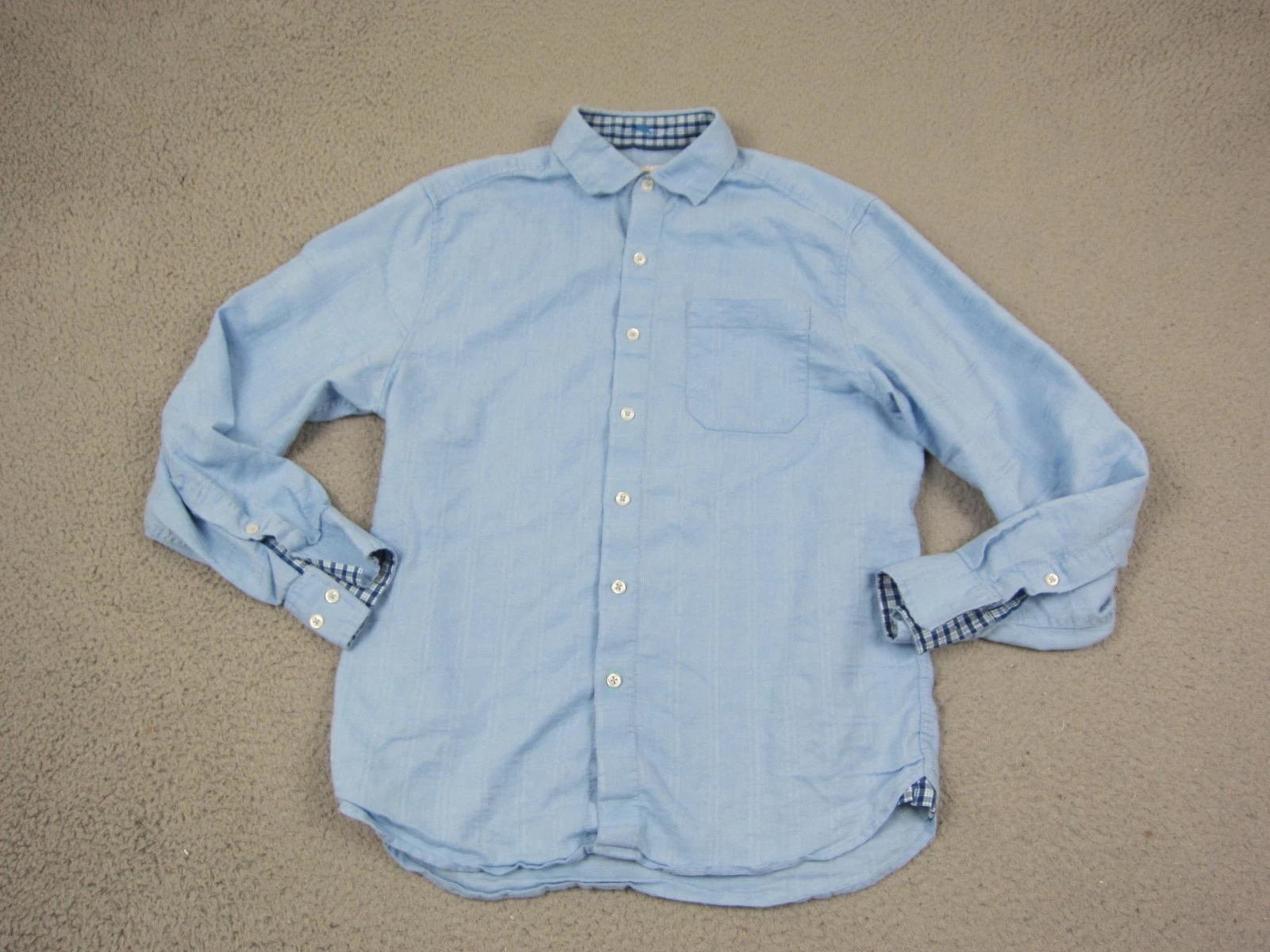 Tommy Bahama Shirt Mens Small Blue Striped Button Up Linen Blend Comfort Summer