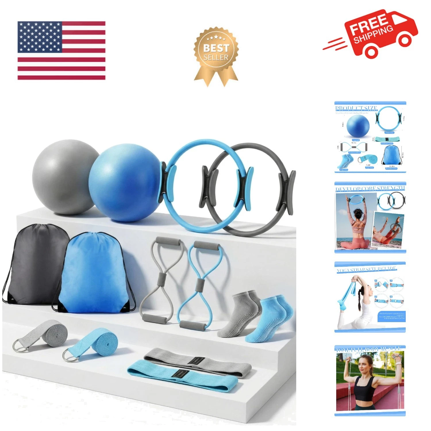 Pilates Equipment Kit for Home Workout Pilates Ring and Ball Set for Women 12...