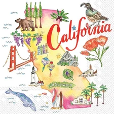 Boston International IHR State Cocktail Paper Napkins, 5 x 5-Inches, California