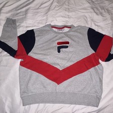 FILA Crew Neck Colorblock Logo Pullover Sweatshirt Gray Red Navy XL