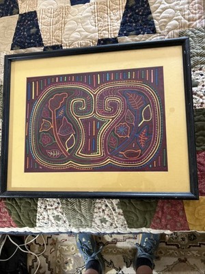 framed mola textile art
