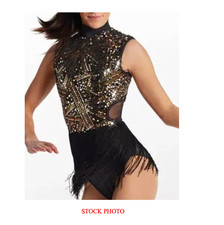 Weissman 13567 Dance Costume Fringe Leotard Mock Neck CHILD LARGE LC Black