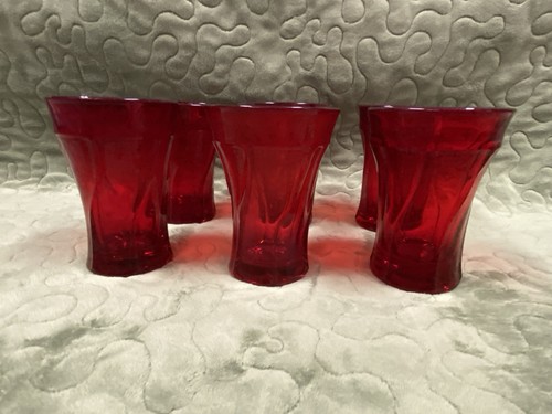 6 Vintage Fostoria Glasses Jamestown Pattern Ruby Red Tumbler 5.25”, READ