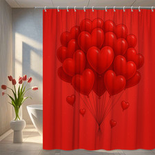 Red Heart Balloons Shower Curtain - Fun and Cute Bathroom Decor