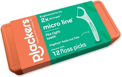 Plackers  Micro Line  Floss Picks - Intense Mint, Floss Fiber Made Without PTFE,