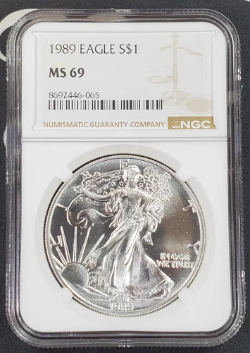 1989 American Silver Eagle - 1 oz .999 Fine Silver - NGC Graded MS 69 -065