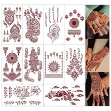10 Sheets Brown Henna Tattoo Kit, Lace Fake Tattoos Semi Permanent Tattoo Sticke