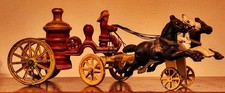 Vtg Cast Iron Horse Drawn Water Pumper 1930's Fire Wagon with 3 Horses