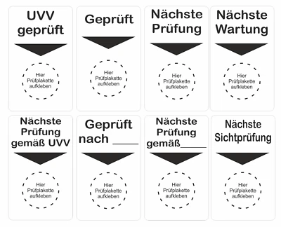 UVV Grundplaketten,Plaketten Unterlage,Prüfplaketten,Nächste Prüfung,DGUV D27 BG