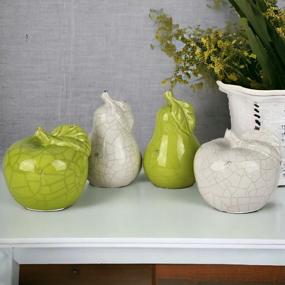 4er Set Deko Birne Apfel Keramik Birnen Äpfel Tischdeko Herbstdeko Dekofiguren - Bild 4 von 4