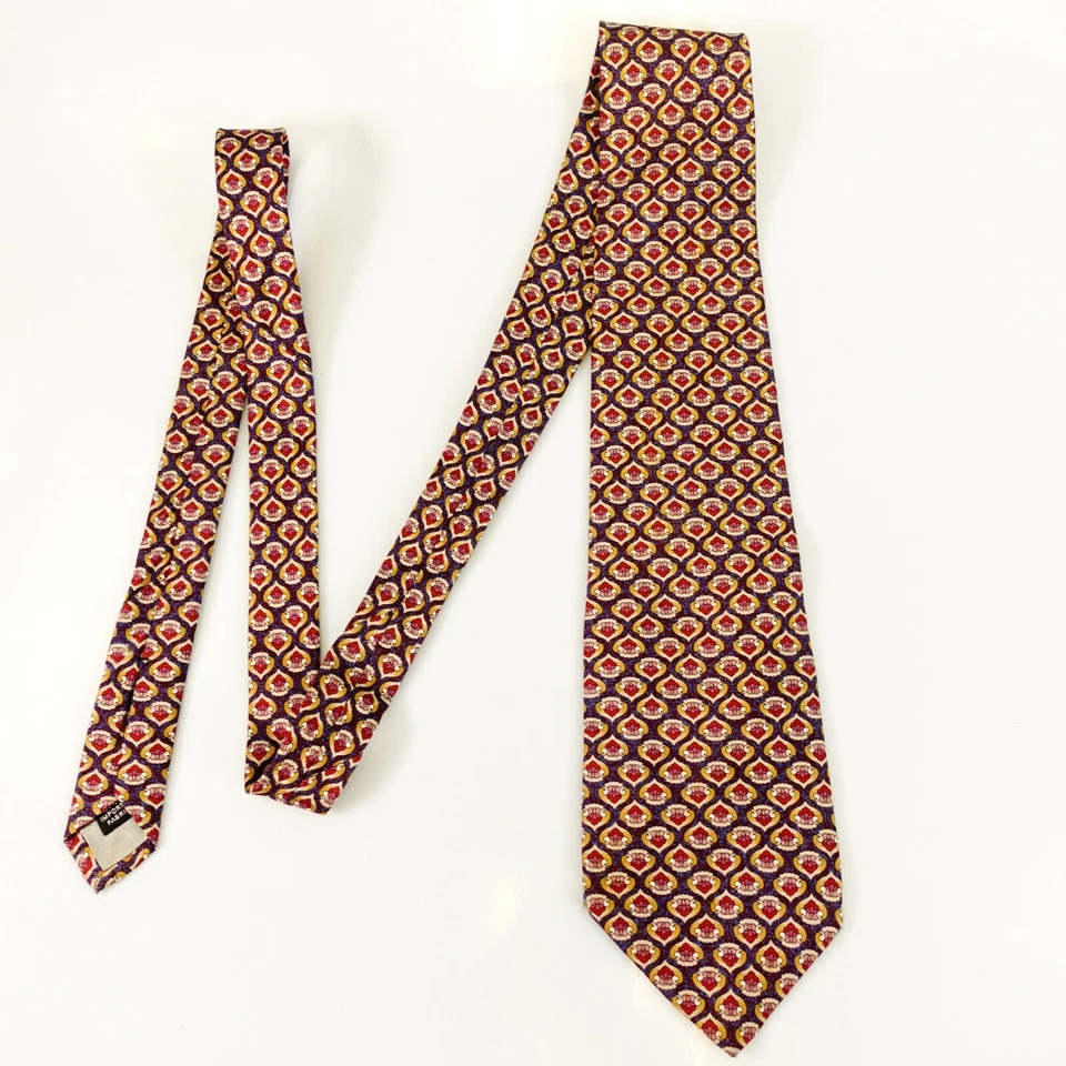 Corbata Foulard Para Hombres Púrpura Amarillo Geométrica Art Deco Prendas para el Cuello Clásicas ADOLFO EE. UU. Foto 2 de 4