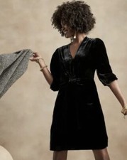 New Banana Republic Velvet Twist Black Mini Dress 6 NWT