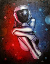 Space Girl Astronaut - Original Hand Painting of Woman Swimming/Floating- 25x32