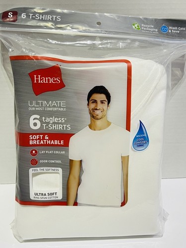 Hanes Ultimate Men's Tagless Cotton Crewneck T-Shirt 6-Pack White Size Small