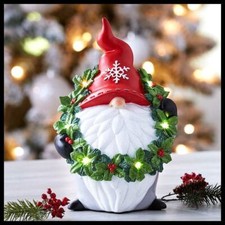 Light Up Ceramic Color Changing Christmas Gnome Figurine NIB Holiday Decor