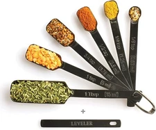 2lbDepot Black Measuring Spoons Set of 7 Long Handle Design fits into Spice Jar