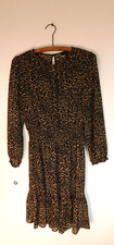 J Crew Animal Print Chiffon Smocked Waist Dress XS Tiered Hem