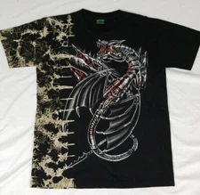 Fantasy Futuristic Robot Dragon Tie Dye Studded Double Sided Graphic Shirt Men M