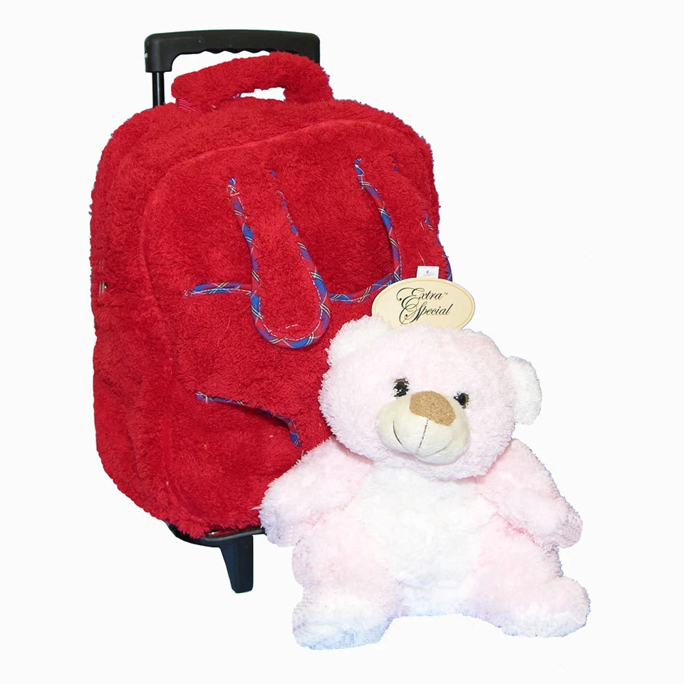 Trolley Backpack Travel School Kids Girl, Boy Luggage Wheels Bag Plush Toy Bear - Image 3 of 4
