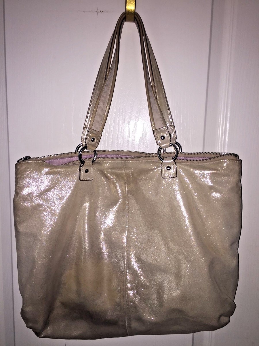 RARE COACH POPPY METALLIC GOLD CHAMPAGNE LEATHER LARGE TOTE