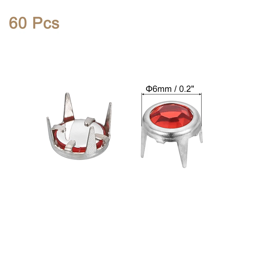 60 Pcs Rhinestone Studs, 6mm Round Rivets Claw Beads Nailhead, Red - Image 2 of 4