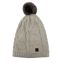 Tilley Cable Knit Lined Slouch Pom Beanie Winter Hat Cap Womens OS