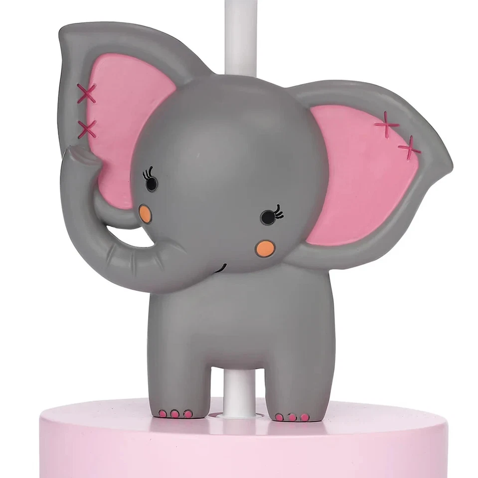 BO - Lámpara infantil Twinkle Toes rosa y gris elefante 11" con pantalla y bombilla Foto 2 de 4