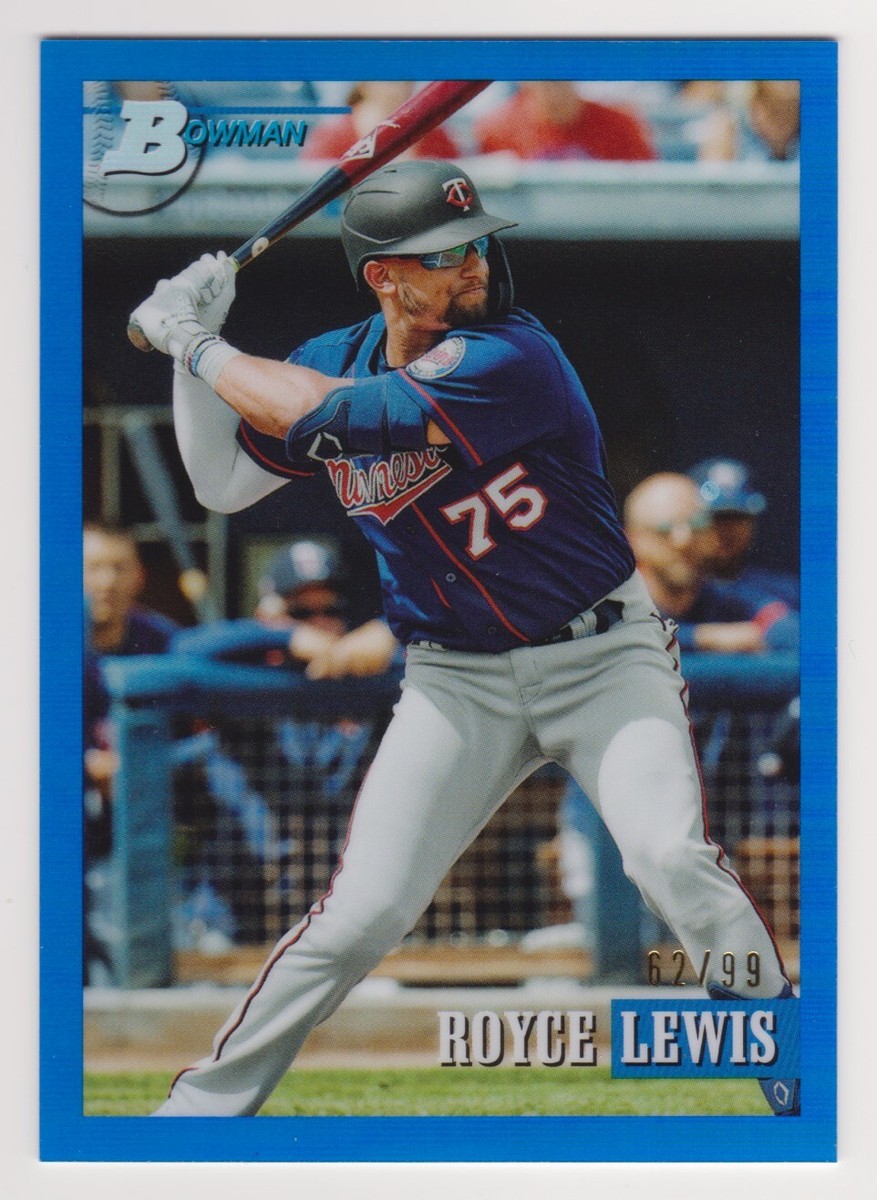 2021 Bowman Heritage #206 Royce Lewis Chrome Blue Refractor #/99 2021 Bowman Heritage #206 Royce Lewis Chrome Blue Refractor #/99