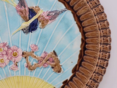 Antique Victorian Majolica Bird and Prunus Platter 19th Century - Picture 6 of 12