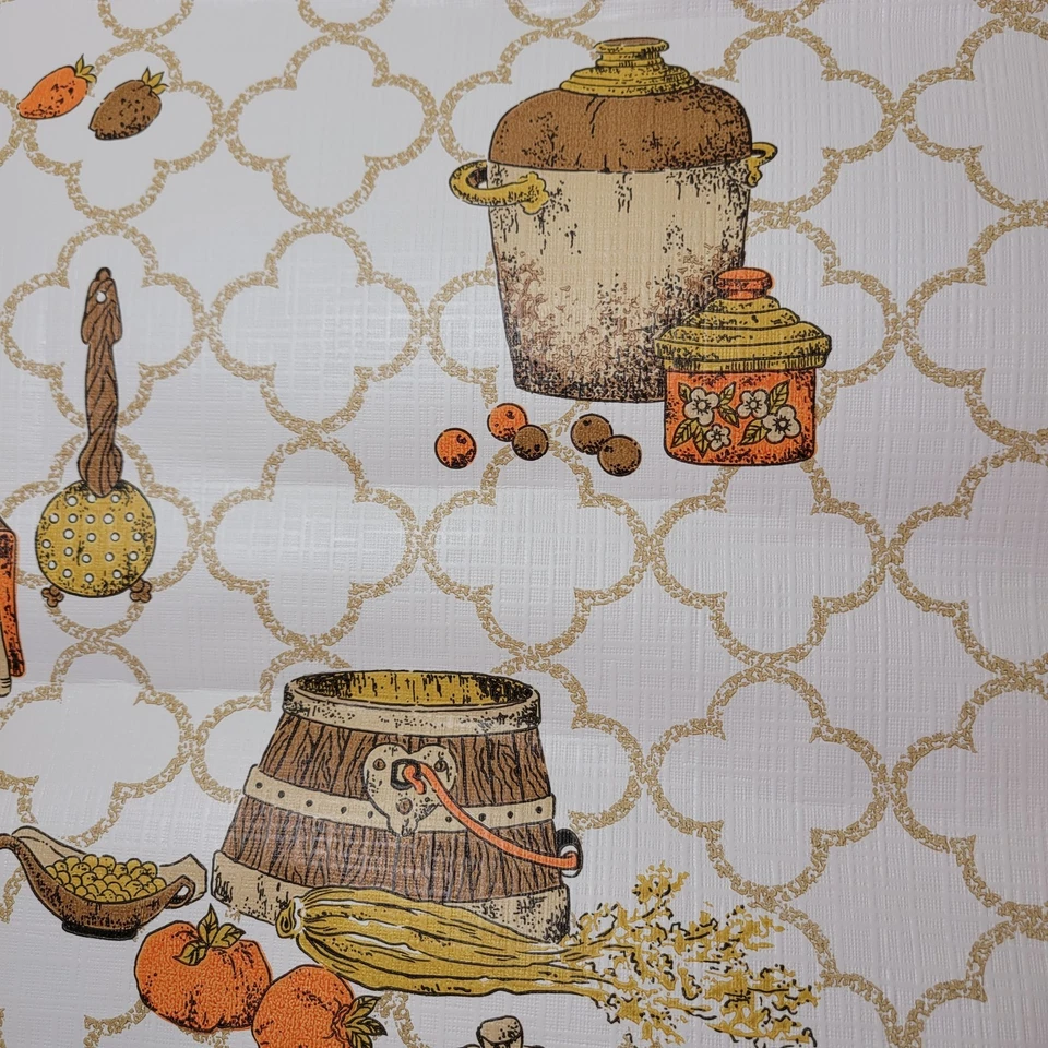 Vintage Kitchen MCM Wallpaper 60's 70's TEXTURED Brown Orange Gold Food 38 Sq Ft - Image 3 of 4