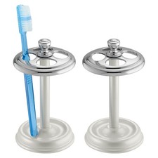 iDesign Toothbrush Holder Bathroom 4-Section Countertop 2-Pack White Chrome
