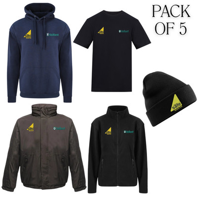 Gas Engineer Workwear Bundle Pack of 5 Embroidered Gas Safe & Vaillant Garments