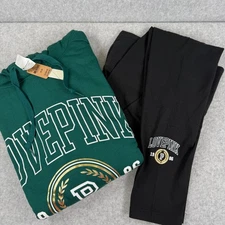 LOVE PINK Victoria's Secret Campus Outfit MEDIUM Set Hoodie & Leggings NEW