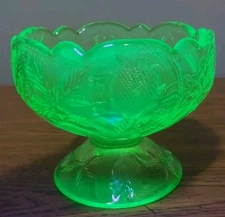 Vtg Mosser Yellow Vaseline Glass Mini Child's Punch Bowl Inverted Strawberry EC