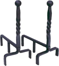 Ball End Wrought Iron Fireplace Andirons Pair, Black (AND-07)