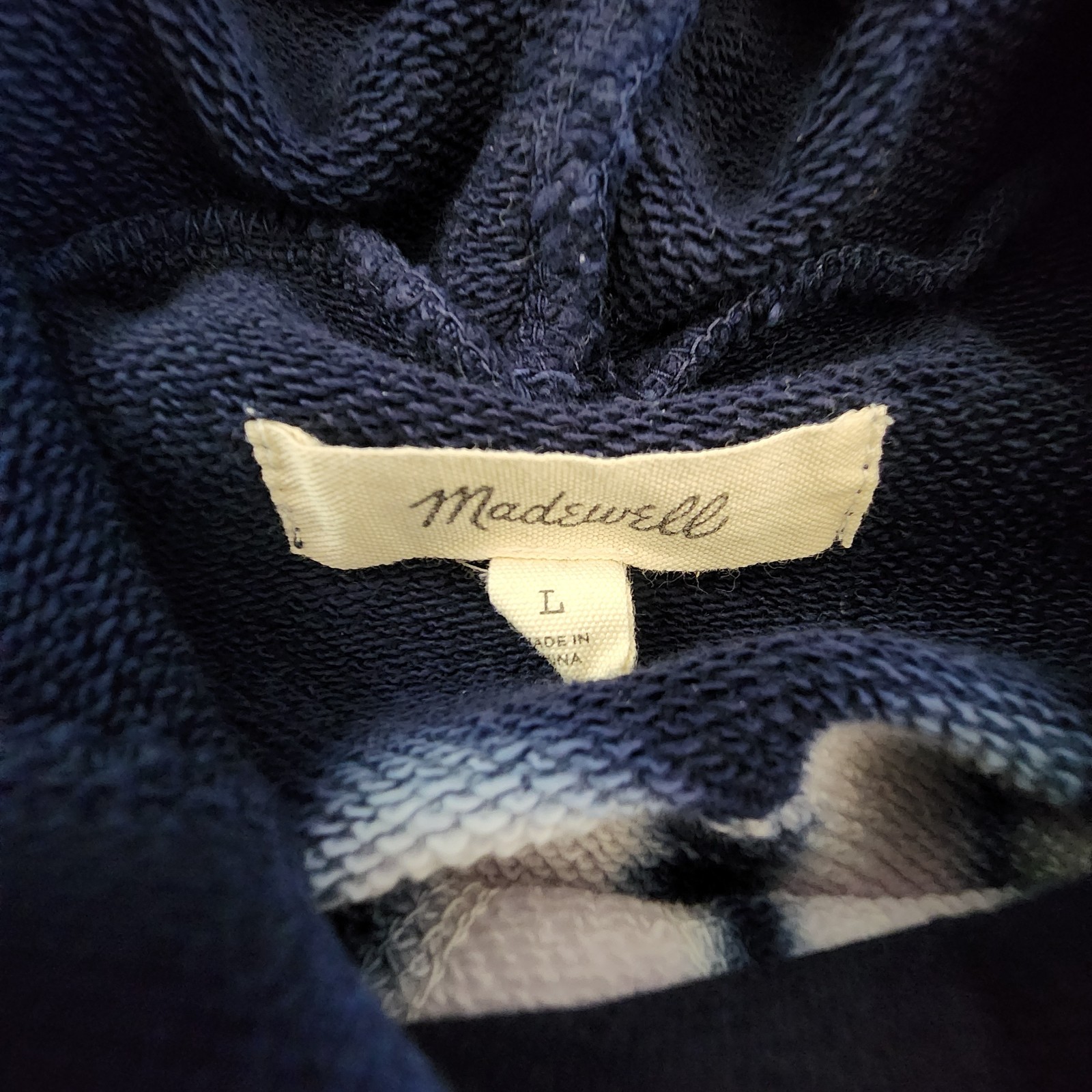 Madewell Hoodie L Tie Dye Navy White Cotton Boho Hippie Beachy Cozy Sweatshirt