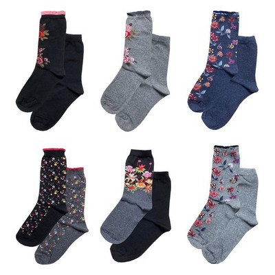 Bonetti Giordano Flower Socks Italy 2 pr Cotton Blend Womens Crew