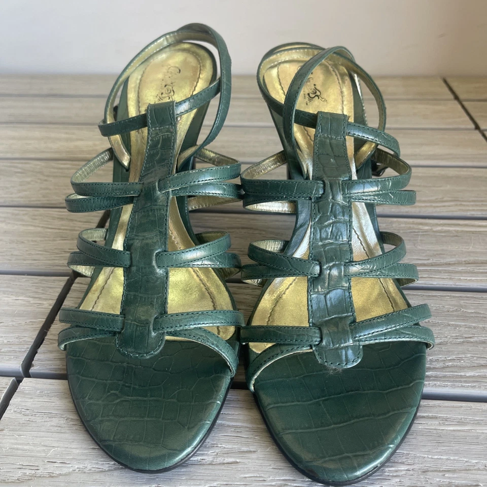 Sandalia vintage Carlos by Carlos Santana verde correa tobillo zapatos de salón talla 10 Foto 2 de 4