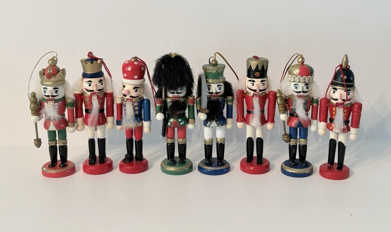 Wooden Nutcrackers Christmas 4" Ornaments Lot of 8 Vintage