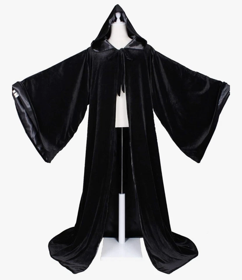 Bata de terciopelo Wizard con capucha y mangas forradas de satén (negro) M Foto 2 de 4