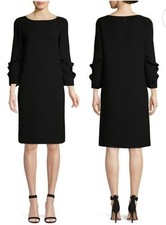 Lafayette 148 Abigail Finesse Black Ruffle Shift Dress SZ S LBD Back Zip NWOT