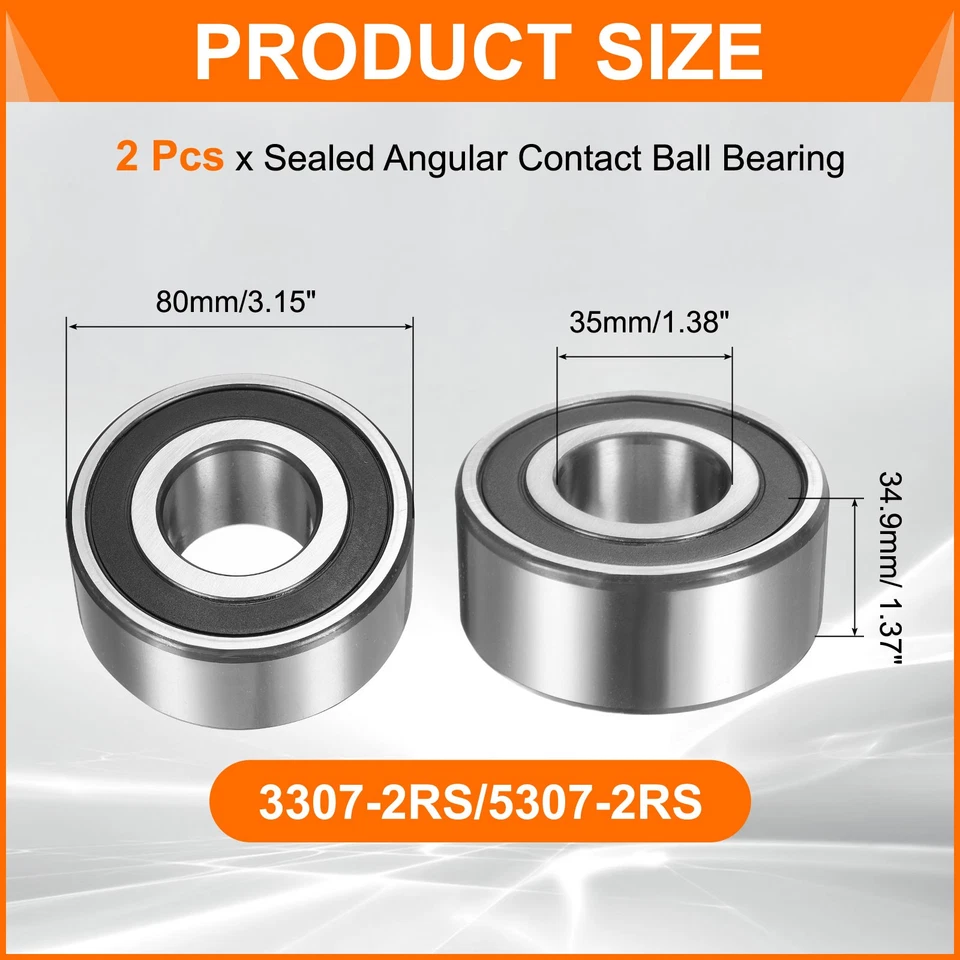 2Pcs 3307-2RS/5307-2RS 35x80x34.9mm Sealed Angular Contact Ball Bearing - Image 2 of 4
