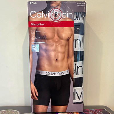 Calvin Klein Men's Microfiber Boxer Briefs Wicking Soft Black 4-Pack medium 
