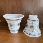 2 Vintage Quoizel Abigail Adam Milk Glass Sconces Vanity Bell Shade Blue Floral