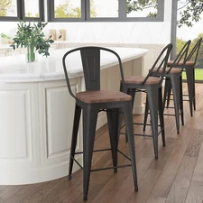 Metal Bar Stools Set of 4,26 Inch Barstools Counter Height Bar Stools with Backs